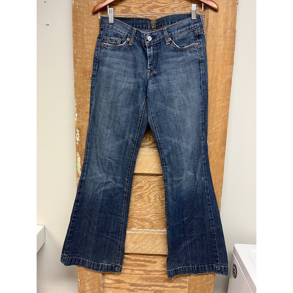 7 For All Mankind Dojo Jeans 29 Med Wash Wide Leg Flare Frayed Y2K Streetwear